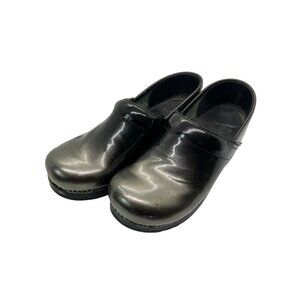 Dansko Black to Silver Ombre Patent Leather Clogs Shoes Slip On Size 38 US 8